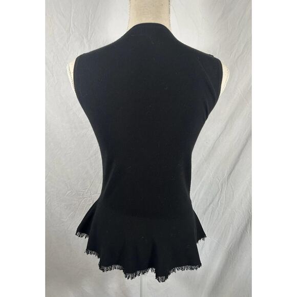 THEORY Briselle Prosecco black knit sleeveless peplum top fringed hem Small - Picture 2 of 7